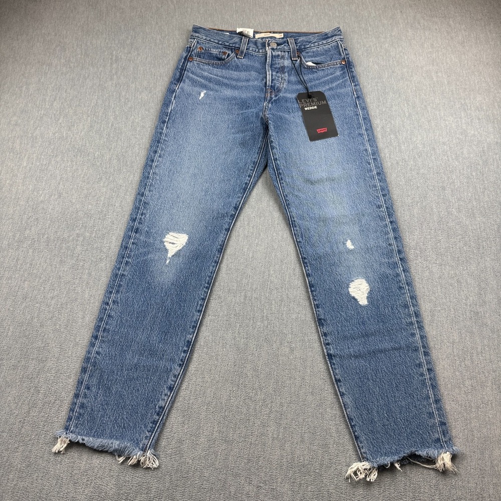 Levis Jeans Womens 26x27 Blue Premium Wedgie Distressed High Rise Button Fly NWT